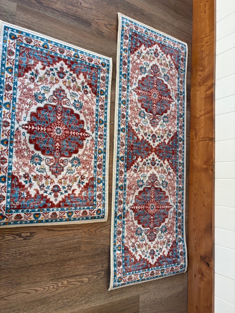 Vintage-Inspired Red & Blue Medallion runners - Set of 2